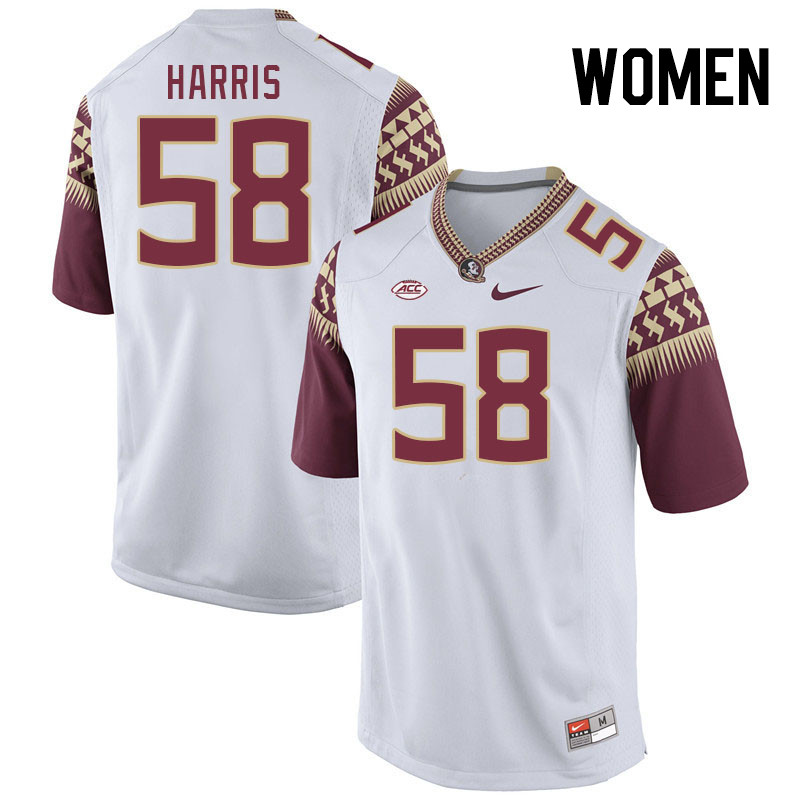 Women #58 Bless Harris Florida State Seminoles College Football Jerseys Stitched-White - Click Image to Close